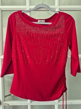 Vintage Byer California Red Embellished Top - Made in the USA with Ruched Side